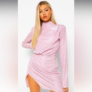 Tall high meck long sleeve shimmer midi dress
